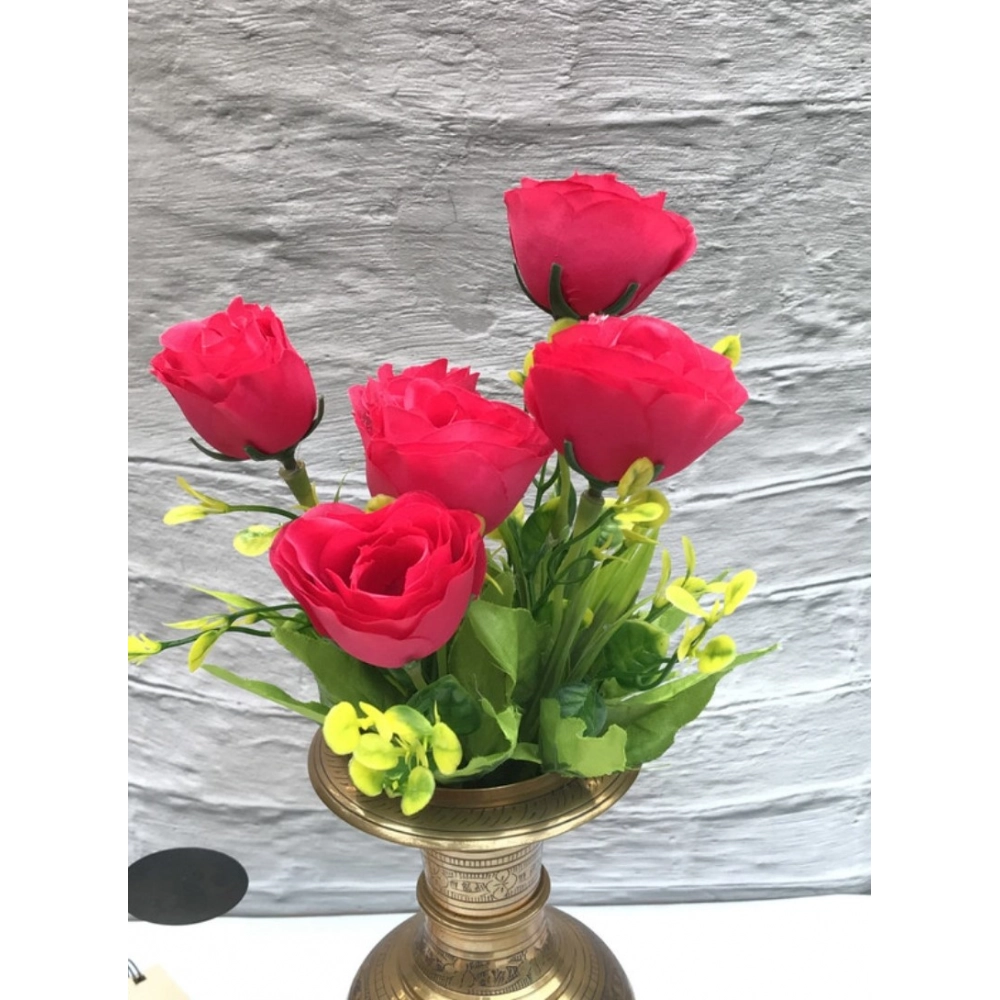Generic Artificial Flowers Bunch Bouquet Of 6 Garden Roses For Home Decoration (Darkpink, Material:Silk, Polyester) - Image 2