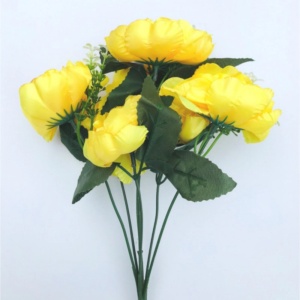Generic Artificial Flowers Bunch Bouquet Of 7 Poppy Flowers For Home Decoration (Yellow, Material:Silk, Polyester) - Image 4