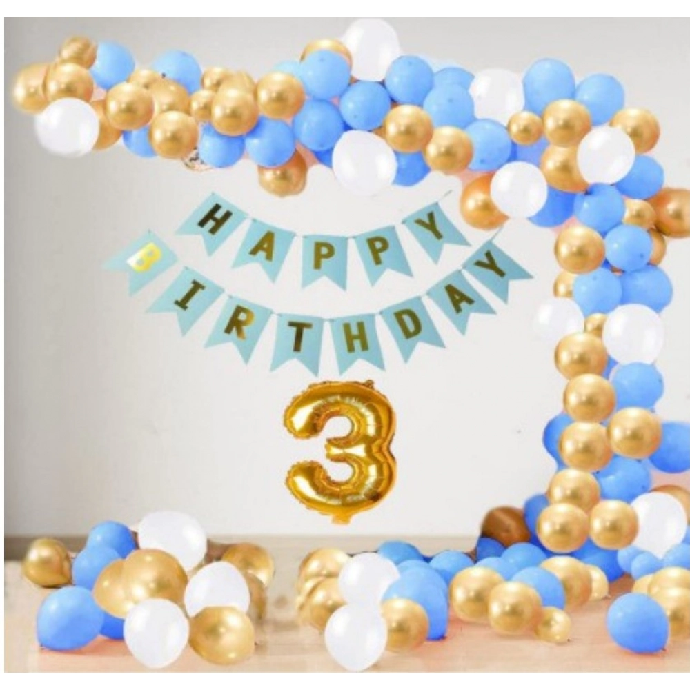 Generic 3Rd Year Decoration Kit For Boy And Girl With Banner And Balloons (Blue)