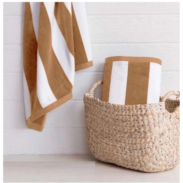 Generic Cotton Striped Bath Towels (Beige & White, Size: 36x71 In) - Image 4