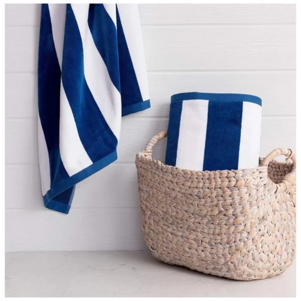 Generic Cotton Solid Bath Towels (Blue & White, Size: 36x71 In) - Image 4