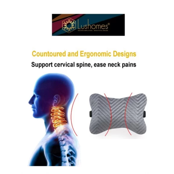 Generic Pack Of_2 Velvet zig zag Bone Neck Pillow (Grey, Size: 6x10 In) - Image 2