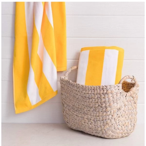 Generic Cotton Solid Bath Towels (Yellow & White, Size: 36x71 In) - Image 4