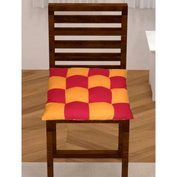 Generic Cotton Blended Solid Chair Cushions (Red & Yellow, Size: 16x16 In)