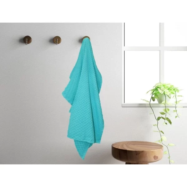 Generic Cotton Popcorn Weave Bath Towels (Aqua Blue, Size: 28x59 In) - Image 3