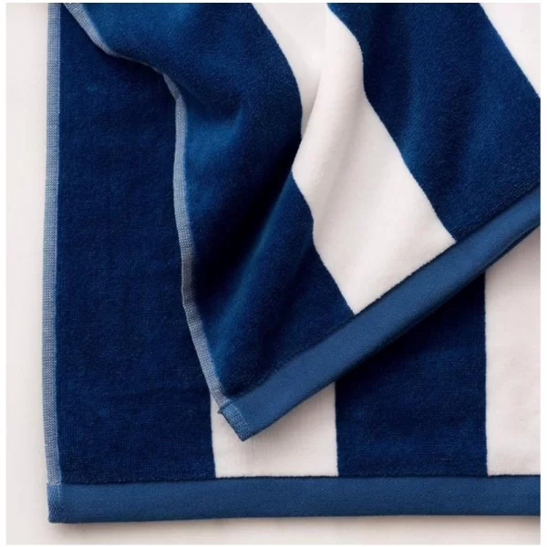 Generic Cotton Solid Bath Towels (Blue & White, Size: 36x71 In) - Image 3