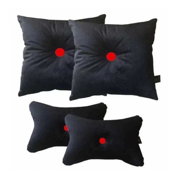 Generic Pack Of_4 Polyester Solid Car Pillow Sets (Black & Red, Size: 12x12 In)