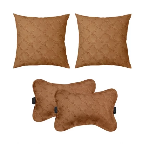 Generic Pack Of_4 Polyester Printed Car Pillow Sets (Brown, Size: 12x12 In)