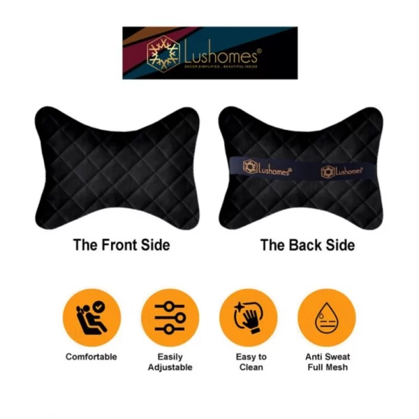 Generic Pack Of_2 Velvet Checked  Bone Neck Pillow (Black, Size: 6x10 In) - Image 3
