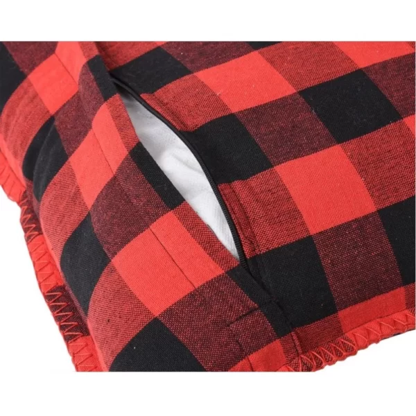 Generic Pack Of_2 Cotton Checkered Cushion Cover With Blanket Stitch (Red & Black, Size: 12x20 In) - Image 3