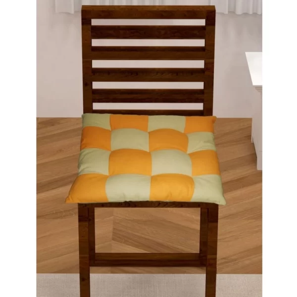 Generic Cotton Blended Solid Chair Cushions (Mustard & Beige, Size: 16x16 In)