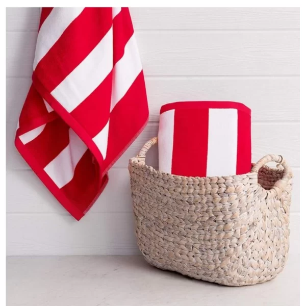 Generic Cotton Striped Bath Towels (Red & White, Size: 36x71 In) - Image 4