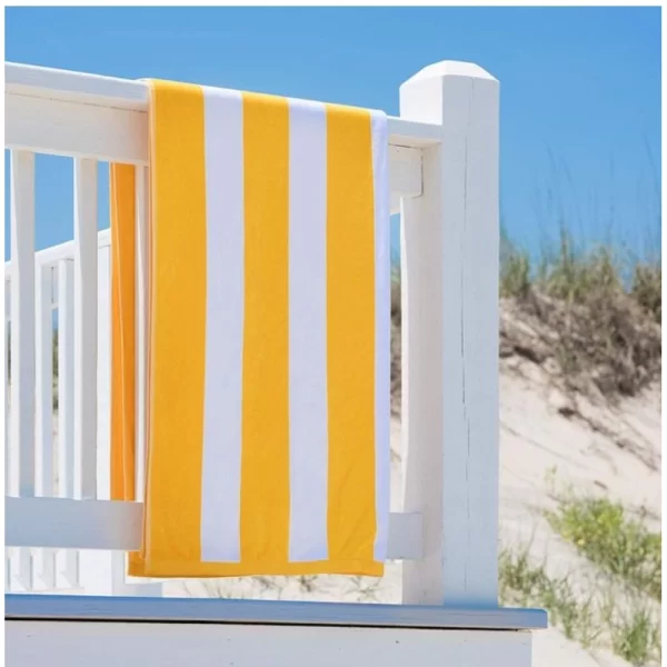 Generic Cotton Solid Bath Towels (Yellow & White, Size: 36x71 In) - Image 2