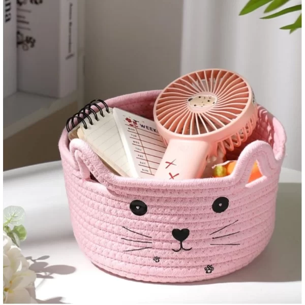 Generic Cotton Small Cat With Face Basket Pack of 1 (Pink) - Image 3