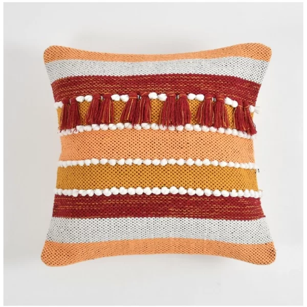 Generic Cotton Handcrafted Pit Loom Cushion Cover 16x16 Inch Pack of 2 (Orange) - Image 4
