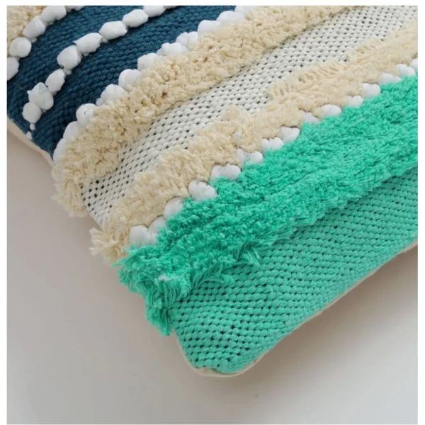 Generic Cotton Striped Handcrafted Pit Loom Cushion Cover 16x16 Inch Pack of 2 (Green Cream) - Image 2