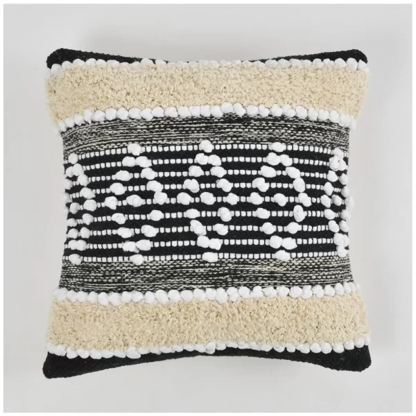 Generic Cotton Diamond Handcrafted Pit Loom Cushion Cover 16x16 Inch Pack of 2 (Black Cream) - Image 4