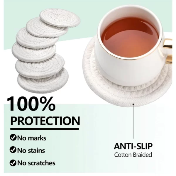 Generic Cotton Rope Drink Coasters 6 Pcs Set (White) - Image 3