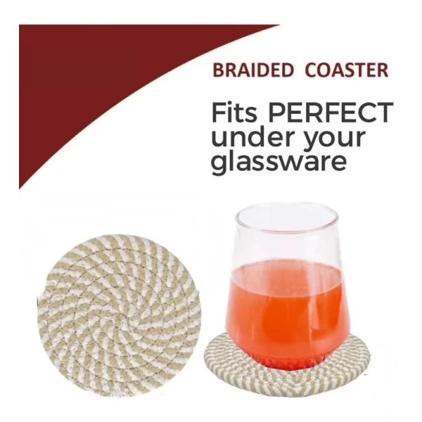 Generic Cotton Rope Drink Coasters 6 Pcs Set (Beige White) - Image 4
