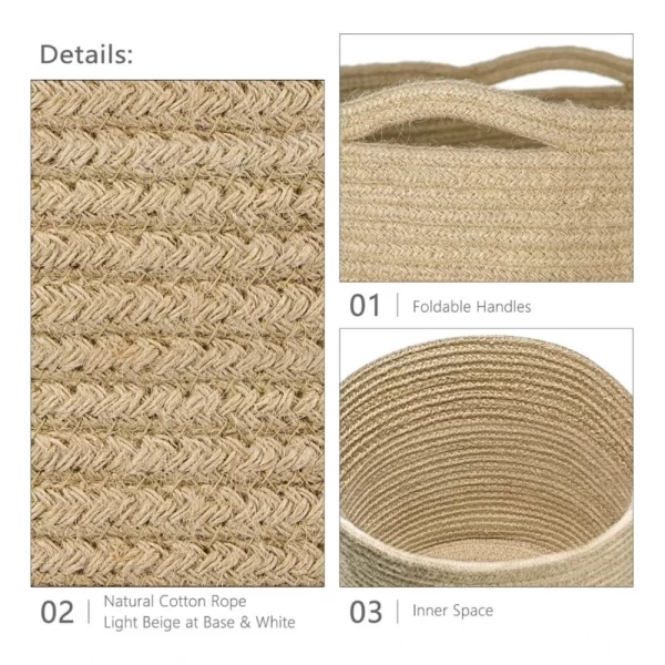 Generic Cotton Large Woven Storage Basket 11x11 Inch Pack of 1 (Beige) - Image 3