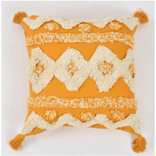 Generic Cotton Tufted Cushion Pillow Cover 16x16 Inch Pack of 2 (Yellow White) - Image 4
