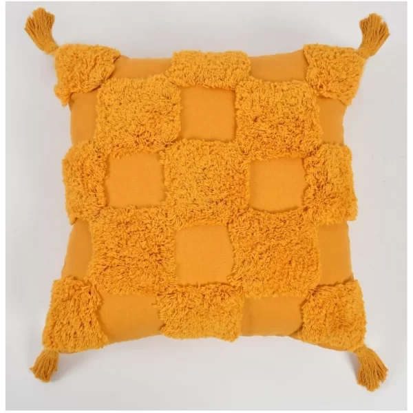 Generic Cotton Tufted Cushion Pillow Cover 16x16 Inch Pack of 2 (Yellow) - Image 3
