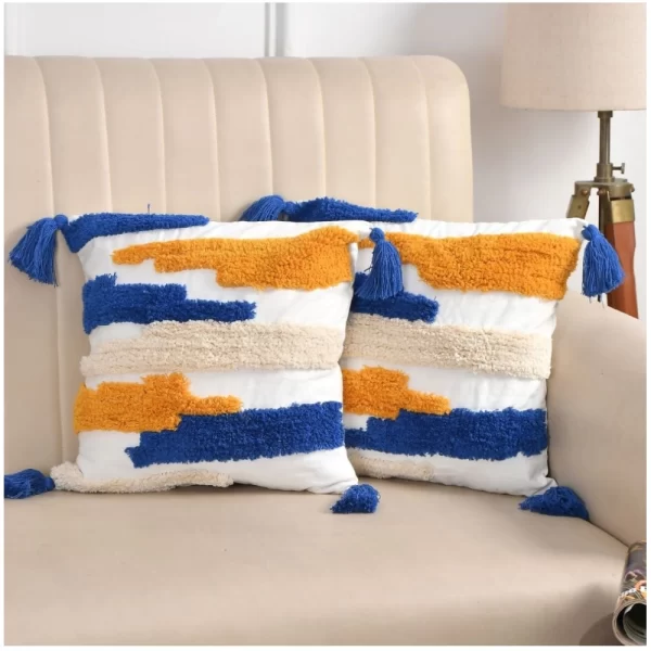 Generic Cotton Tufted Cushion Pillow Cover 16x16 Inch Pack of 2 (CutSatal)