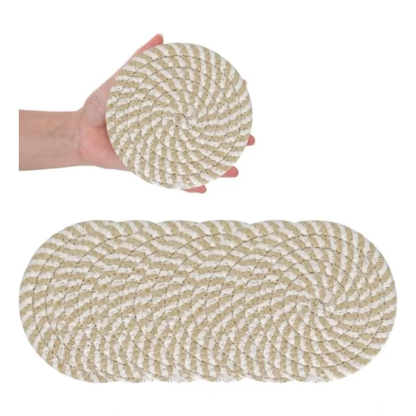 Generic Cotton Rope Drink Coasters 6 Pcs Set (Beige White) - Image 2