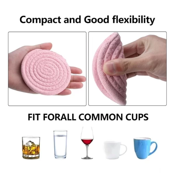 Generic Cotton Rope Drink Coasters 6 Pcs Set (Pink) - Image 3