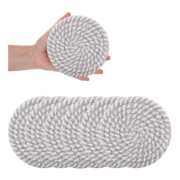 Generic Cotton Rope Drink Coasters 6 Pcs Set (Grey White) - Image 4