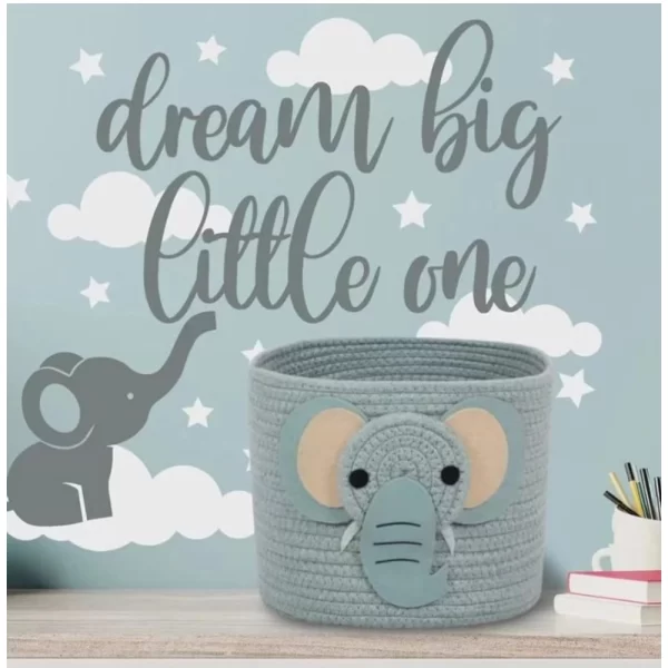 Generic Cotton Elephant Basket 10x8 Inch Pack of 1 (Grey) - Image 3