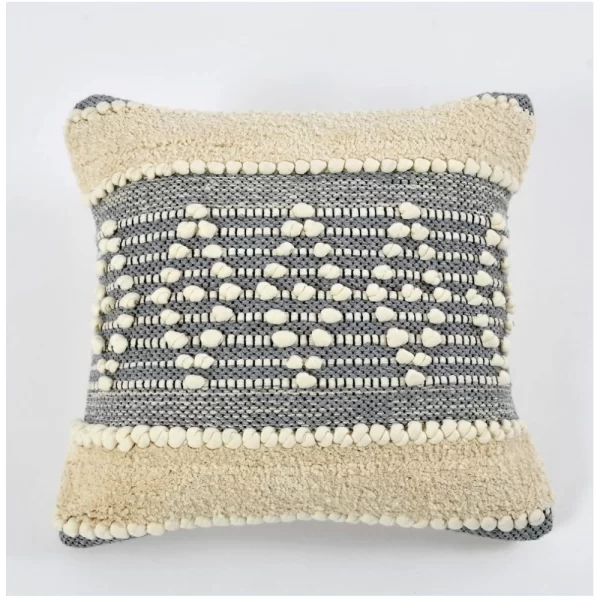 Generic Cotton Diamond Handcrafted Pit Loom Cushion Cover 16x16 Inch Pack of 2 (Grey Cream) - Image 3