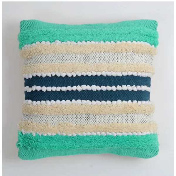 Generic Cotton Striped Handcrafted Pit Loom Cushion Cover 16x16 Inch Pack of 2 (Green Cream) - Image 4