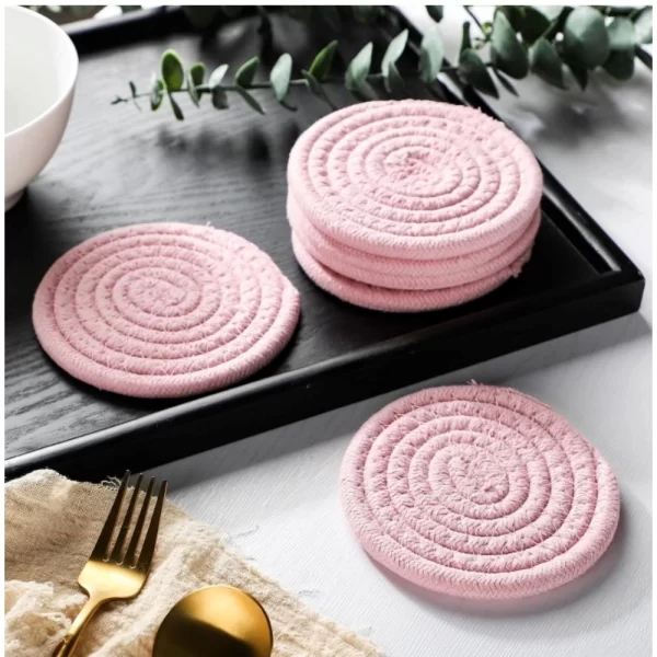 Generic Cotton Rope Drink Coasters 6 Pcs Set (Pink) - Image 2