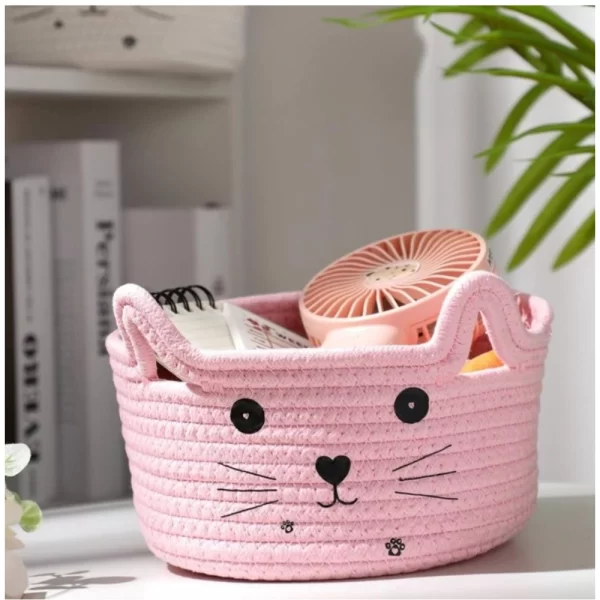 Generic Cotton Small Cat With Face Basket Pack of 1 (Pink) - Image 2