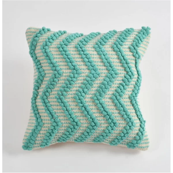 Generic Cotton Handcrafted Pit Loom Cushion Cover 16x16 Inch Pack of 2 (Sea Green) - Image 3